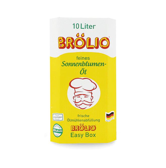 Brölio - Sonnenblumenöl, 10 Liter Bag-in-Box - MHD: 17.01.2026 Verpackung von Brölio feines Sonnenblumen-Öl 10 Liter